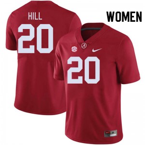 Women's Alabama Crimson Tide #20 Daniel Hill Crimson High School College Football Jersey 422374-489