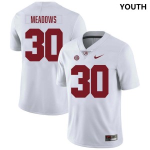 Youth Alabama Crimson Tide #30 Derek Meadows White Embroidery College Football Jerseys 164988-237