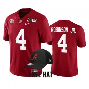 Men's Alabama Crimson Tide #4 Brian Robinson Jr. Crimson 2021 Cotton Bowl Champions CFP College Football Jersey 125259-576