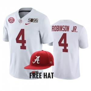 Men's Alabama Crimson Tide #4 Brian Robinson Jr. White 2021 Cotton Bowl Champions CFP College Football Jersey 438610-942