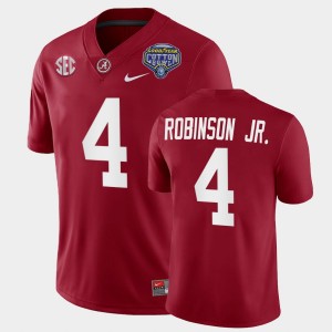 Men's Alabama Crimson Tide #4 Brian Robinson Jr. Crimson College Football Playoff 2021 Cotton Bowl Jersey 932942-631