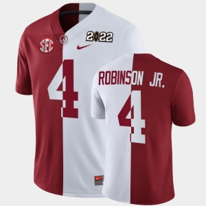 Men's Alabama Crimson Tide #4 Brian Robinson Jr. Crimson White 2022 National Championship Split Edition College Football Jersey 566828-774