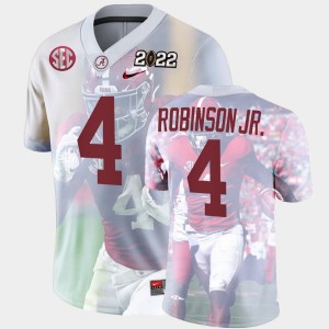 Men's Alabama Crimson Tide #4 Brian Robinson Jr. White 2022 National Championship Decisive Highlights College Football Jersey 423054-734