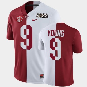 Men's Alabama Crimson Tide #9 Bryce Young Crimson White 2022 National Championship Split Edition College Football Jersey 330998-202
