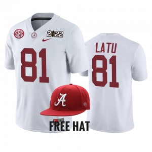 Men's Alabama Crimson Tide #81 Cameron Latu White 2021 Cotton Bowl Champions CFP College Football Jersey 139943-957