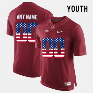 Youth Alabama Crimson Tide #00 Custom Crimson US Flag Fashion Jersey 300419-704
