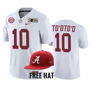 Men's Alabama Crimson Tide #10 Henry To'oTo'o White 2021 Cotton Bowl Champions CFP College Football Jersey 656276-421