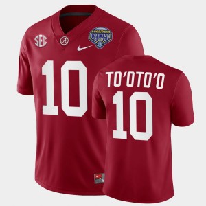 Men's Alabama Crimson Tide #10 Henry To'oTo'o Crimson College Football Playoff 2021 Cotton Bowl Jersey 760063-951