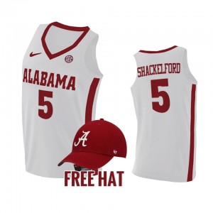 Men's Alabama Crimson Tide #5 Jaden Shackelford White Free Hat College Basketball Jersey 907603-144