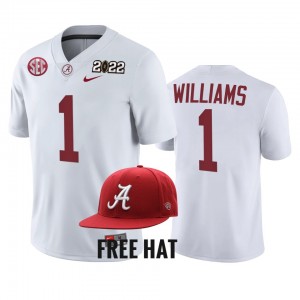 Men's Alabama Crimson Tide #1 Jameson Williams White 2021 Cotton Bowl Champions CFP College Football Jersey 205662-608