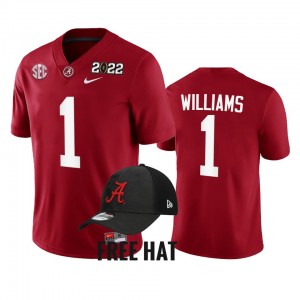 Men's Alabama Crimson Tide #1 Jameson Williams Crimson 2021 Cotton Bowl Champions CFP College Football Jersey 165749-537