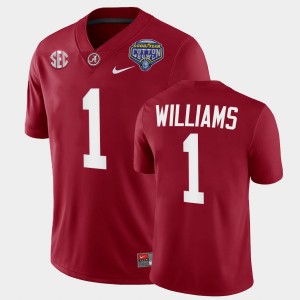 Men's Alabama Crimson Tide #1 Jameson Williams Crimson College Football Playoff 2021 Cotton Bowl Jersey 847836-509