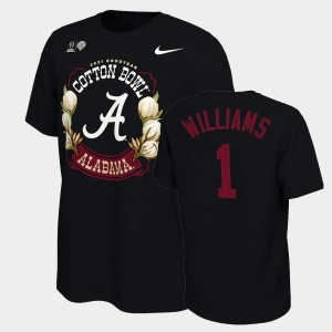 Men's Alabama Crimson Tide #1 Jameson Williams Black 2021 Cotton Bowl Locker Room College Football T-Shirt 390226-364