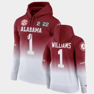 Men's Alabama Crimson Tide #1 Jameson Williams Crimson White 2022 National Championship College Football Hoodie 995073-440