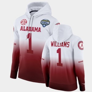 Men's Alabama Crimson Tide #1 Jameson Williams White Crimson 2021 Cotton Bowl Color Crash College Football Hoodie 753675-370