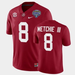 Men's Alabama Crimson Tide #8 John Metchie III Crimson College Football Playoff 2021 Cotton Bowl Jersey 193477-279