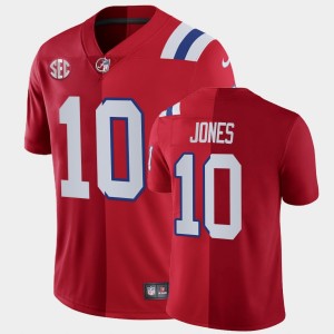 Men's Alabama Crimson Tide #10 Mac Jones Red X Patriots Two-Tone Split Edition Jersey 341227-602