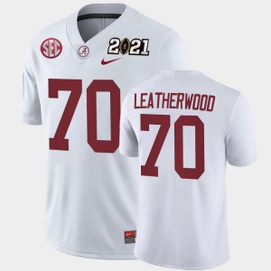 Men's Alabama Crimson Tide #70 Alex Leatherwood White Playoff Game 2021 National Championship Jersey 659436-113