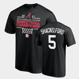 Men's Alabama Crimson Tide #5 Jaden Shackelford Black 2021 SEC Men's Basketball Regular Season Champions T-Shirt 784423-246