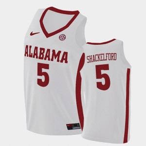 Men's Alabama Crimson Tide #5 Jaden Shackelford White 2021 College Basketball Replica Jersey 711832-758