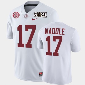 Men's Alabama Crimson Tide #17 Jaylen Waddle White Playoff Game 2021 National Championship Jersey 214189-241