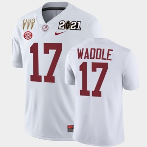 Men's Alabama Crimson Tide #17 Jaylen Waddle White Winner 3X CFP National Championship Jersey 222816-430
