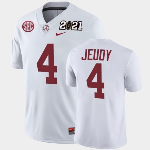 Men's Alabama Crimson Tide #4 Jerry Jeudy White Playoff Game 2021 National Championship Jersey 962469-843
