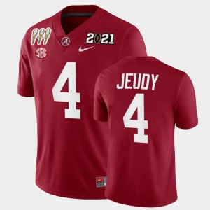 Men's Alabama Crimson Tide #4 Jerry Jeudy Crimson Winner 3X CFP National Championship Jersey 258900-584