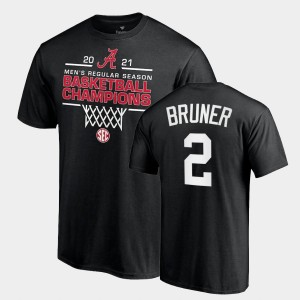 Men's Alabama Crimson Tide #2 Jordan Bruner Black 2021 SEC Men's Basketball Regular Season Champions T-Shirt 131293-398
