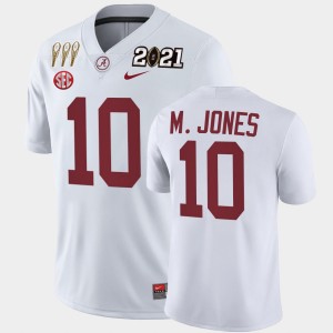 Men's Alabama Crimson Tide #10 Mac Jones White Winner 3X CFP National Championship Jersey 128782-426