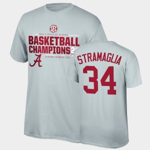 Men's Alabama Crimson Tide #34 Paul Stramaglia Gray Top of the World 2021 SEC Men's Basketball Regular Season Champions T-Shirt 521324-448
