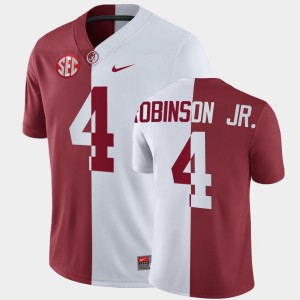 Men's Alabama Crimson Tide #4 Brian Robinson Jr. White Crimson Split Jersey 765966-890
