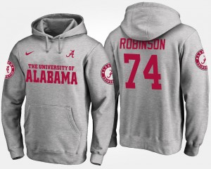 Men's Alabama Crimson Tide #74 Cam Robinson Gray Name and Number Hoodie 998829-233