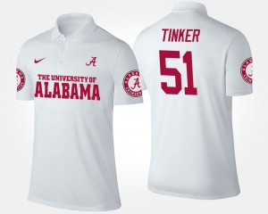 Men's Alabama Crimson Tide #51 Carson Tinker White Name and Number Polo 185754-251