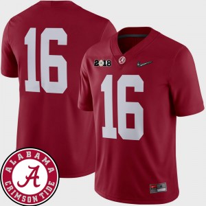 Men's Alabama Crimson Tide #16 Crimson 2018 National Championship Playoff Game College Football Jersey 438968-197