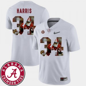 Men's Alabama Crimson Tide #34 Damien Harris White Football Pictorial Fashion Jersey 683552-534