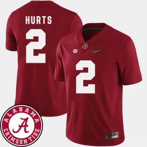 Men's Alabama Crimson Tide #2 Jalen Hurts Crimson 2018 SEC Patch College Football Jersey 658590-366