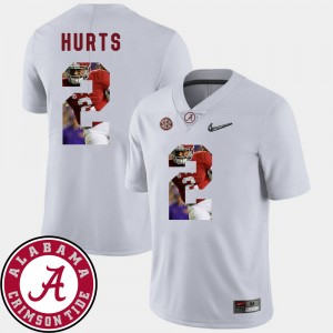 Men's Alabama Crimson Tide #2 Jalen Hurts White Football Pictorial Fashion Jersey 302746-665