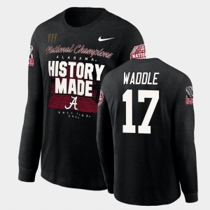 Men's Alabama Crimson Tide #17 Jaylen Waddle Black History Made Long Sleeve 2020 National Champions T-Shirt 207372-241