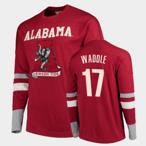 Men's Alabama Crimson Tide #17 Jaylen Waddle Crimson Football Long Sleeve Old School T-Shirt 838902-264