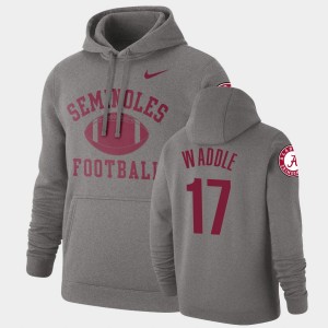 Men's Alabama Crimson Tide #17 Jaylen Waddle Heathered Gray Pullover Retro Football Hoodie 873946-226