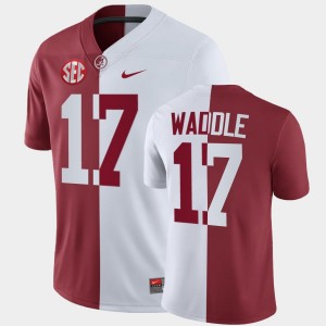 Men's Alabama Crimson Tide #17 Jaylen Waddle White Crimson Split Jersey 711605-440