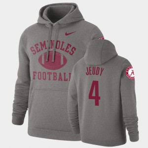 Men's Alabama Crimson Tide #4 Jerry Jeudy Heathered Gray Pullover Retro Football Hoodie 694853-572