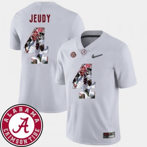 Men's Alabama Crimson Tide #4 Jerry Jeudy White Football Pictorial Fashion Jersey 357939-156