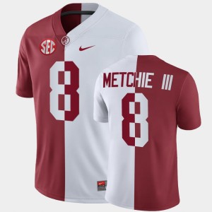 Men's Alabama Crimson Tide #8 John Metchie III White Crimson Split Jersey 491801-916