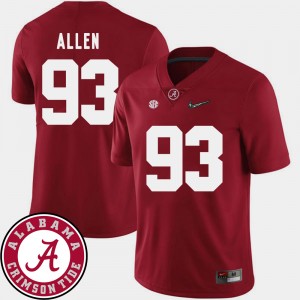 Men's Alabama Crimson Tide #93 Jonathan Allen Crimson 2018 SEC Patch College Football Jersey 971146-368