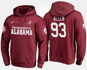 Men's Alabama Crimson Tide #93 Jonathan Allen Crimson Name and Number Hoodie 487966-464