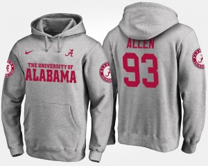 Men's Alabama Crimson Tide #93 Jonathan Allen Gray Name and Number Hoodie 631863-981