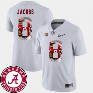 Men's Alabama Crimson Tide #8 Josh Jacobs White Football Pictorial Fashion Jersey 203530-809