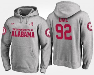 Men's Alabama Crimson Tide #92 Quinton Dial Gray Name and Number Hoodie 649425-489